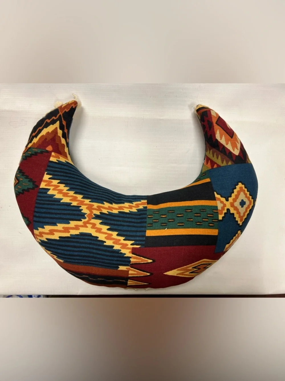Vtg Handcrafted Multicolor Ethnic Tribal Moon Pillow with Tassels